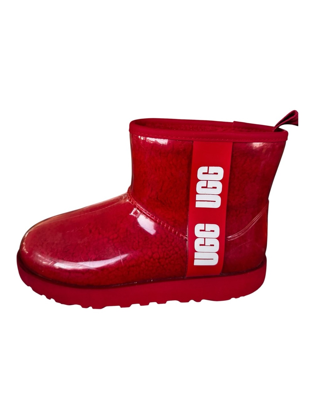 NWT UGG Classic Clear Mini Waterproof Rain Boot Samba Red White Logo Size 8